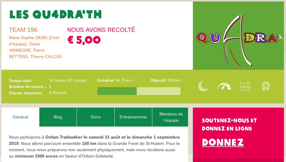 Screen de la page de l'équipe